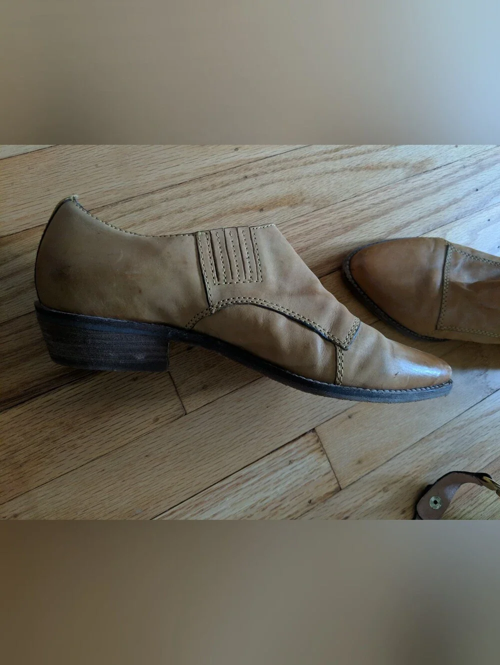Nicole Women's Tan Leather Booties with Removable Strap | Size 6.5/7